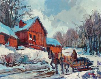 Quebec winter scene with horsedrawn sleigh by 
																	Charles Tatossian Garo