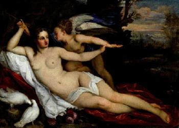 Venus und Cupido in einer Landschaft by 
																	Giacinto Calandrucci