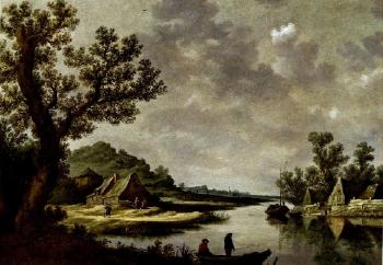 Flusslandschaft mit Anglern by 
																	Pieter de Neyn