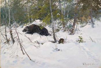 Bärenjagd im winterlichen Wald by 
																	Dimitrij Prokofieff