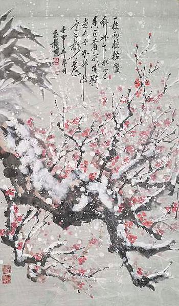 Rote Pflaumenblüten im Schnee by 
																	 Qi Yuzhu