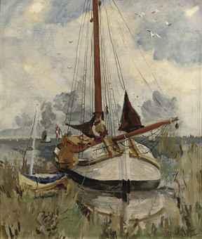 A moored Lemsteraak by 
																	Ben Walrecht
