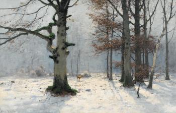 Winterliche Waldlichtung mit einem Reh by 
																	Konrad Alexander Muller-Kurzwelly
