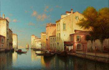 A tranquil Venetian canal by 
																	 Vallin