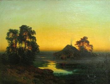 A landscape at twilight by 
																	Karl Bernhard Mackeldey