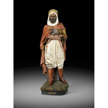A Cast And Painted Polychrome Terracotta Figure Of A Chief Kabyle (1856-1908) by 
																	Joseph le Guluche