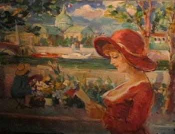 Dame dans le jardin lisant un livre by 
																	Hovhannes Haroutiounian