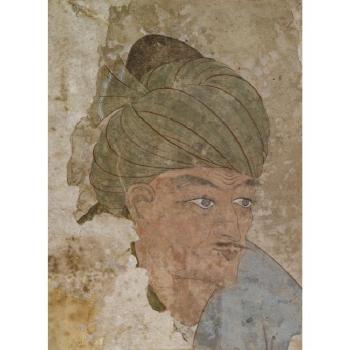 Portrait Of A Man Wearing A Green Turban, Probably A Sketch For A  Wall Painting by 
																	 Turkish School