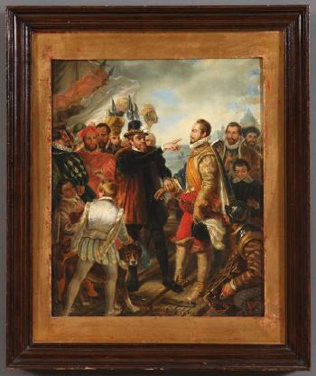 A regent and explorer - possibly King Ferdinand II and Ponce de Leon by 
																			Antoine Pierre Charles Favart