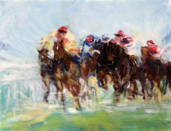 Horse racing scene Up the Straight by 
																	Constance Halford-Thompson