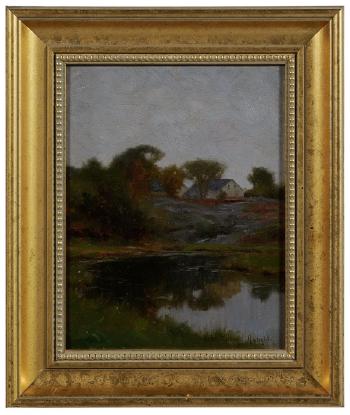 Landscape with pond and farm by 
																	John Willard Raught