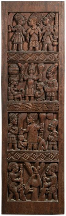 Figural panel with four scenes depicting the Yoruba culture by 
																	Lamidi Fakeye