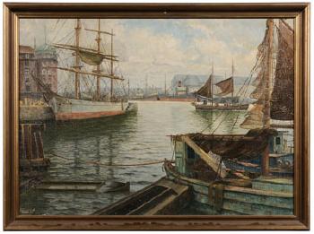 Ships and fishing vessels at port by 
																	Georg Valdemar Gundorff