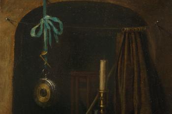Still life with candlestick and clock by 
																			Karl Makowitschka