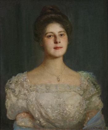Portrait einer jungen Frau im herrschaftlichen weißen Spitzenkleid by 
																	Georg Tyrahn