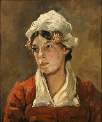 Portrait einer reizenden jungen Frau im roten Kleid by 
																	Alois Erdtelt