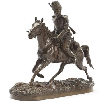 A Russian Bronze Of A Cossack Officer On Horseback, 19th Century by 
																	Piotr Alexandrovich Samonov