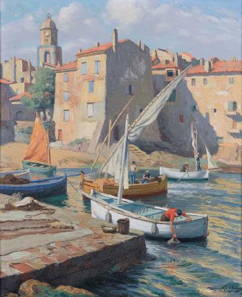 Hafen in St-Tropez mit Fischerbooten by 
																	Maurice La Bany