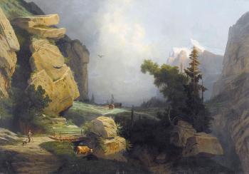 Felsige Berglandschaft mit Blick auf das Wetterhorn by 
																	Leonard Alexis Dalige de Fontenay