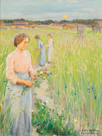 Girls on a flowering field by 
																	Dora Wahlroos