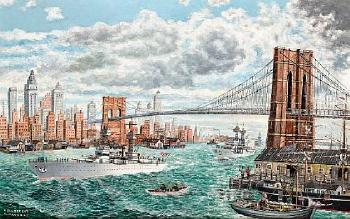 New York Harbor - Brooklyn Bridge by 
																	P Ohlbrecht