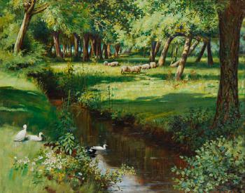 Ducks on a stream by 
																	Augustus William Haring