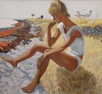 Girl on the beach of Romsö by 
																	Karl Adser