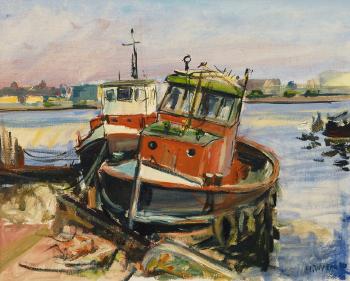 Fishing boats on the Elbe by 
																	Hans Wrage