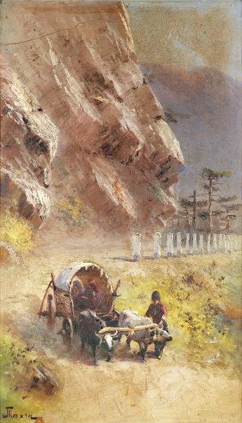 Crimean landscape with a yoke of oxen by 
																	Anastasiy Nikolaevich Takhchi
