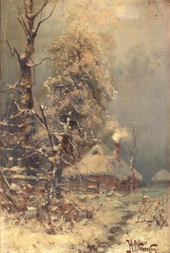 Winter landscape with cottage by 
																	Nikolai Nikolaevich Obolenskii