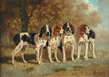 Les quatre chiens de meute, Anglo ou Gascon Saintongeois by 
																	George Emmanuel Oscar Tartarat