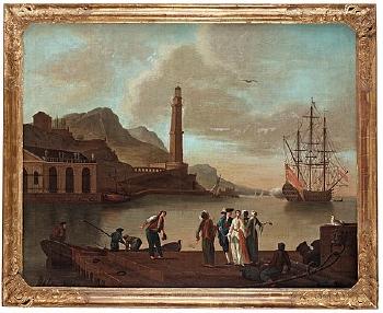 Southern port with figures by 
																			Johan Nils Asplind
