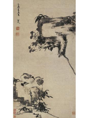 Mandarin ducks and bamboo by 
																	 Bada Shanren
