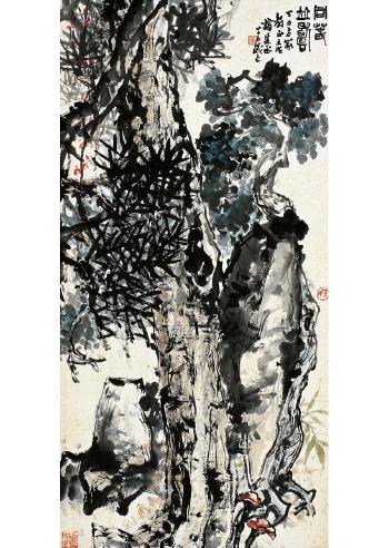 Pine tree and rock by 
																	 Tan Jiancheng