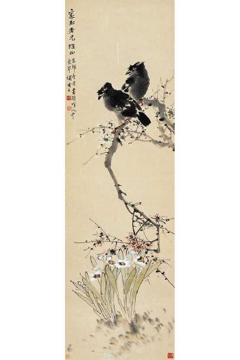Birds on a blossoming plum branch by 
																	 Zhang Caiqin