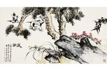 Crane, pine, orchid, and bamboo by 
																	 Wu Changye