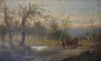 A logging cart on a lane by 
																	Ludwig Fuger