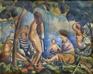 Bathers in woodland by the shores of a river by 
																	Tymon Niesiolowski