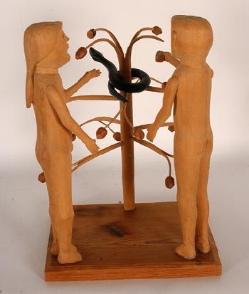 Adam & Eve with the serpent by 
																			Edgar Tolson