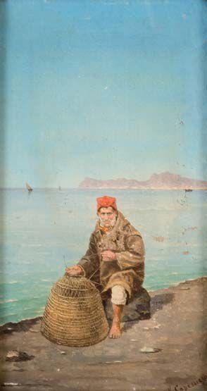 Pescatore con veduta di Capri by 
																	Vittorio Capessiero