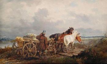 Bauer mit Erntewagen auf dem Heimweg by 
																	Josef Jaroszinski