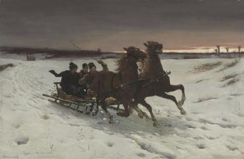 A winter sleigh ride by 
																	Sigismund Ajdukiewicz