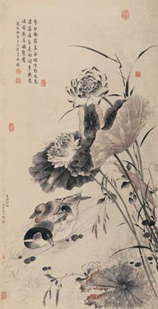 Ducks in lotus pool by 
																	 Zhang Rouai