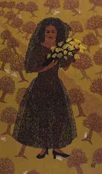Woman with mimosa by 
																	Selma Gurbuz