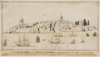 The West Prospect of the town of Liverpool as it appeared about the year 1680 by 
																	John Eyes