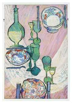 Still life of a set dining room table by 
																	Lilian Mackendrick