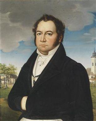 Portrait of a gentleman in front of a scenic background by 
																	Franz Xaver Lampi