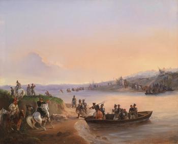 Crossing a river, an episode from the Russian Army's Campaign of 1813-1814 by 
																	Feodor Baikoff