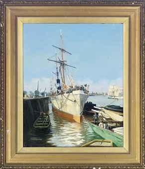 Boats in a harbour by 
																	Jacques Marie Omer Camoreyt