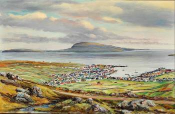 View over Tórshavn towards Nólsoy, the Faroe Islands by 
																	Joen Waagstein